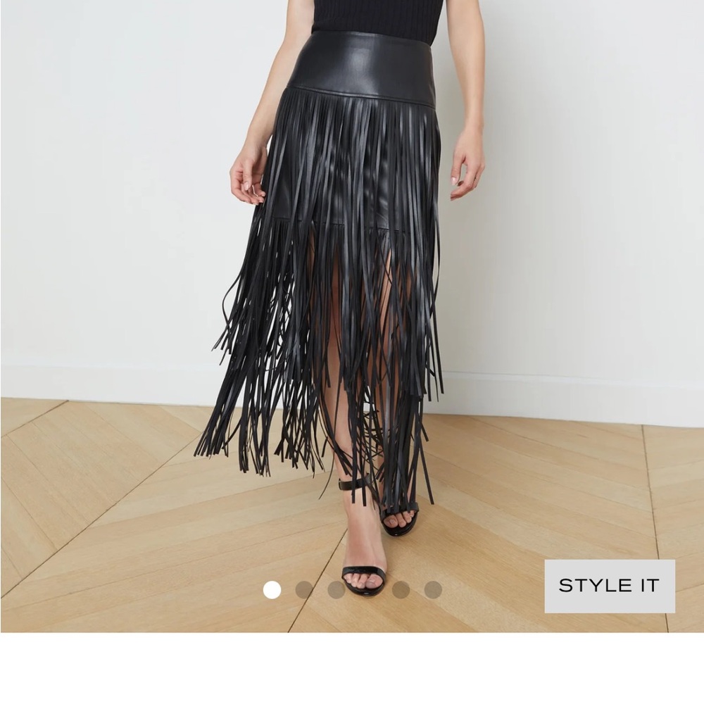 L'AGENCE Black Fringe Maxi Skirt